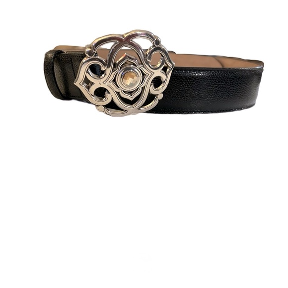 Brighton Leather Belt Women’s XL Black Slive Ornate Buckle Swarovski Crystal - Picture 2 of 3